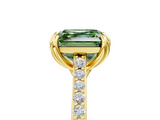 Yellow gold Fancy Green Asscher  Solitaire Diamond Engagement Ring with Pave Band and Six-Prong Setting_5