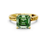 Yellow gold Fancy Green Asscher  Solitaire Diamond Engagement Ring with XO Engraved Band and Four-Prong Setting 1