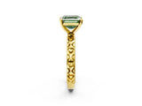 Yellow gold Fancy Green Asscher  Solitaire Diamond Engagement Ring with XO Engraved Band and Four-Prong Setting 3
