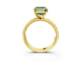 Yellow gold Fancy Green Asscher  Solitaire Diamond Engagement Ring with XO Engraved Band and Four-Prong Setting 4