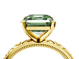 Yellow gold Fancy Green Asscher  Solitaire Diamond Engagement Ring with XO Engraved Band and Four-Prong Setting 5