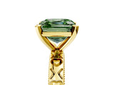 Yellow gold Fancy Green Asscher  Solitaire Diamond Engagement Ring with XO Engraved Band and Four-Prong Setting