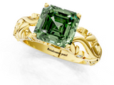 Yellow gold Fancy Green Asscher  Solitaire Diamond Leaf Vine Band with Prong Setting_17