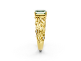Yellow gold Fancy Green Asscher  Solitaire Diamond Leaf Vine Band with Prong Setting_18