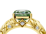 Yellow gold Fancy Green Asscher  Solitaire Diamond Leaf Vine Band with Prong Setting_20