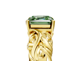 Yellow gold Fancy Green Asscher  Solitaire Diamond Leaf Vine Band with Prong Setting_21