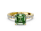 Yellow gold Fancy Green Asscher  Solitaire Diamond Pavé Band with Four-Prong Setting