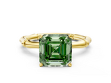 Yellow gold Fancy Green Asscher  Solitaire Diamond Ring with Bamboo Band and Four-Prong Setting_17