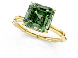 Yellow gold Fancy Green Asscher  Solitaire Diamond Ring with Bamboo Band and Four-Prong Setting_18