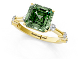 Yellow gold Fancy Green Asscher  Solitaire Diamond Ring with Bezel Set Side Stones and Prong Setting_1