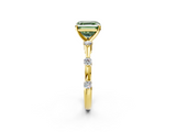 Yellow gold Fancy Green Asscher  Solitaire Diamond Ring with Bezel Set Side Stones and Prong Setting_2