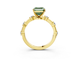 Yellow gold Fancy Green Asscher  Solitaire Diamond Ring with Bezel Set Side Stones and Prong Setting_3