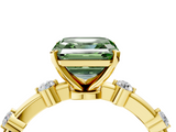 Yellow gold Fancy Green Asscher  Solitaire Diamond Ring with Bezel Set Side Stones and Prong Setting_4