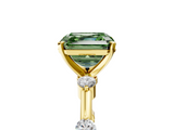 Yellow gold Fancy Green Asscher  Solitaire Diamond Ring with Bezel Set Side Stones and Prong Setting_5