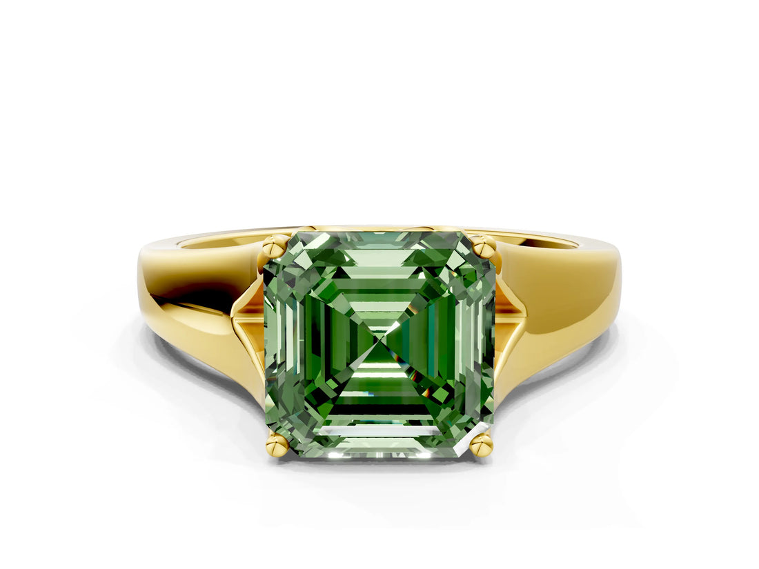 Yellow gold Fancy Green Asscher  Solitaire Diamond Ring with Cathedral Band and Four-Prong Setting_54