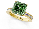 Yellow gold Fancy Green Asscher  Solitaire Diamond Ring with Channel-Set Baguette Band and Four-Prong Setting_18