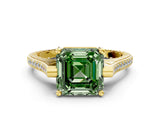 Yellow gold Fancy Green Asscher  Solitaire Diamond Ring with Channel Set Band and Bezel Prong Setting_56