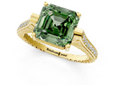 Yellow gold Fancy Green Asscher  Solitaire Diamond Ring with Channel Set Band and Bezel Prong Setting_57