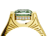 Yellow gold Fancy Green Asscher  Solitaire Diamond Ring with Channel Set Band and Bezel Prong Setting_60