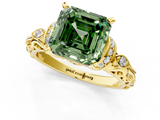 Yellow gold Fancy Green Asscher  Solitaire Diamond Ring with Filigree Band and Four-Prong Setting_1