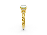 Yellow gold Fancy Green Asscher  Solitaire Diamond Ring with Filigree Band and Four-Prong Setting_2