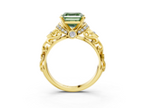 Yellow gold Fancy Green Asscher  Solitaire Diamond Ring with Filigree Band and Four-Prong Setting_3