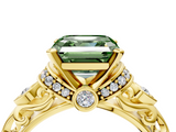 Yellow gold Fancy Green Asscher  Solitaire Diamond Ring with Filigree Band and Four-Prong Setting_4