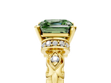 Yellow gold Fancy Green Asscher  Solitaire Diamond Ring with Filigree Band and Four-Prong Setting_5