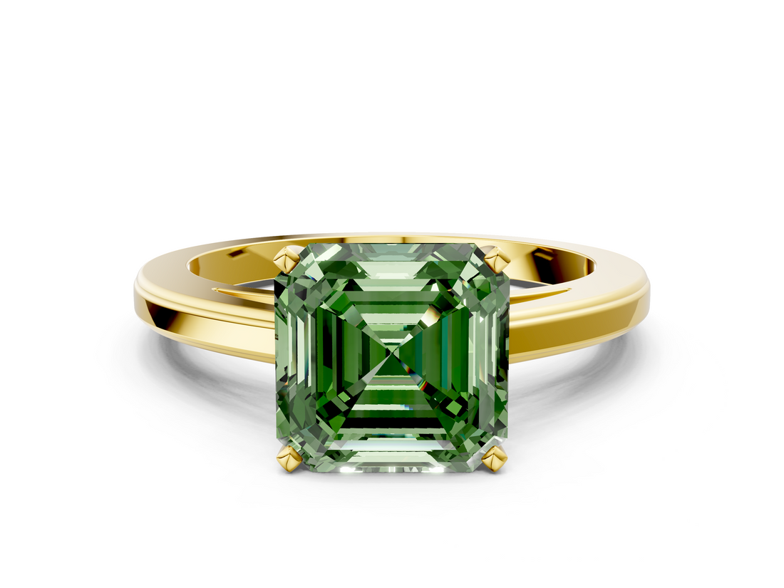 Yellow gold Fancy Green Asscher  Solitaire Diamond Ring with Four-Prong Setting and Classic Band_20
