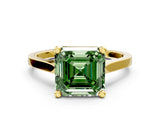 Yellow gold Fancy Green Asscher  Solitaire Diamond Ring with Four-Prong Setting and Tapered Band 1