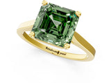 Yellow gold Fancy Green Asscher  Solitaire Diamond Ring with Four-Prong Setting and Tapered Band 2
