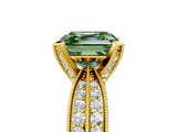Yellow gold Fancy Green Asscher  Solitaire Diamond Ring with Milgrain Pavé Band and Four-Prong Setting_59