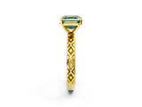 Yellow gold Fancy Green Asscher  Solitaire Diamond Ring with Milgrain and Black Enamel X Pattern Band_48