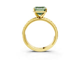 Yellow gold Fancy Green Asscher  Solitaire Diamond Ring with Milgrain and Black Enamel X Pattern Band_49