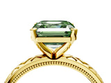 Yellow gold Fancy Green Asscher  Solitaire Diamond Ring with Milgrain and Black Enamel X Pattern Band_50