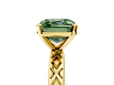 Yellow gold Fancy Green Asscher  Solitaire Diamond Ring with Milgrain and Black Enamel X Pattern Band_51
