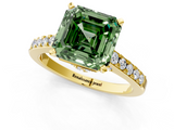 Yellow gold Fancy Green Asscher  Solitaire Diamond Ring with Pavé Band and Four-Prong Setting_1