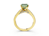 Yellow gold Fancy Green Asscher  Solitaire Diamond Ring with Pavé Band and Four-Prong Setting_3