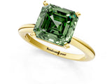 Yellow gold Fancy Green Asscher  Solitaire Diamond Ring with Six-Prong Setting on a Classic Band 1