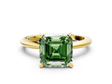 Yellow gold Fancy Green Asscher  Solitaire Diamond Ring with Six-Prong Setting on a Classic Band