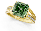 Yellow gold Fancy Green Asscher  Solitaire Diamond Ring with Split Shank and Prong Setting_1