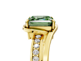 Yellow gold Fancy Green Asscher  Solitaire Diamond Ring with Split Shank and Prong Setting_5