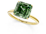 Yellow gold Fancy Green Asscher  Solitaire Diamond Ring with a Classic Band and Four-Prong Setting 2