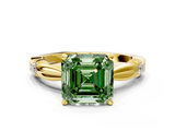 Yellow gold Fancy Green Asscher  Solitaire Diamond Twisted Band with Four-Prong Setting