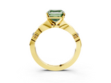 Yellow gold Fancy Green Asscher  Solitaire Diamond Twisted Band with Four-Prong Setting_3