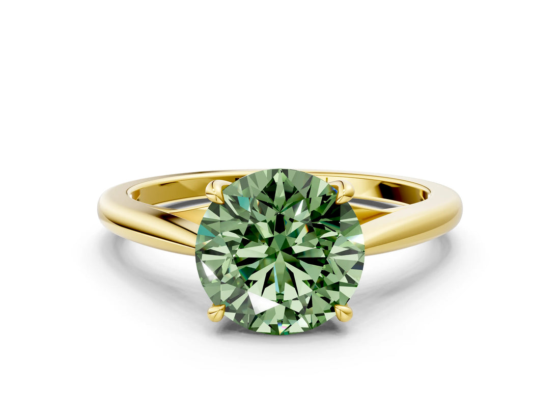 Yellow gold Fancy Green Asscher  Solitaire Engagement Ring with Four-Prong Setting and Classic Band