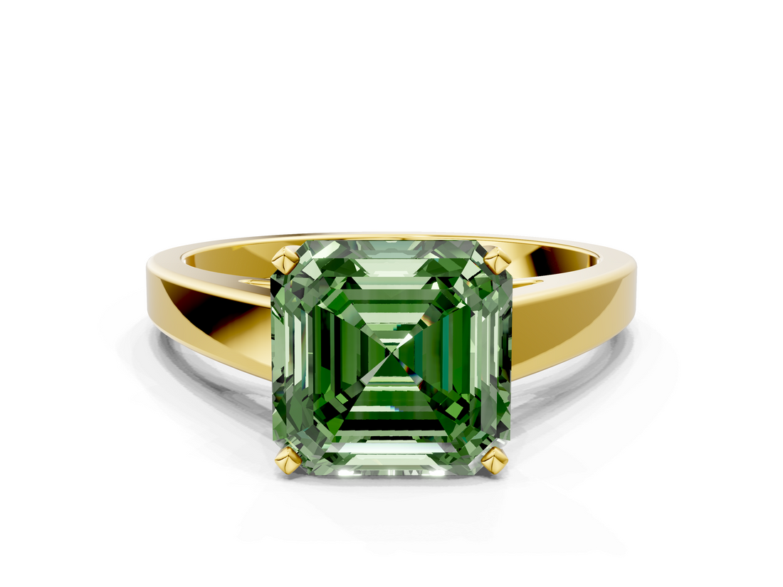 Yellow gold Fancy Green Asscher  Solitaire Engagement Ring with Four-Prong Setting and Tapered Band_21