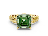 Yellow gold Fancy Green Asscher  Solitaire Filigree Engagement Ring with Halo and Prong Setting_16