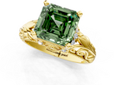 Yellow gold Fancy Green Asscher  Solitaire Filigree Engagement Ring with Halo and Prong Setting_17