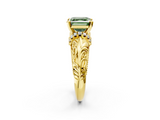 Yellow gold Fancy Green Asscher  Solitaire Filigree Engagement Ring with Halo and Prong Setting_18